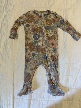Angel Dear Pastel Floral Zip-Front Romper - Pink Blue Cream